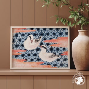 Katsushika Hokusai’s Birds, Vintage Japanese Woodblock Prints, Hokusai Prints, Japanese Decor, Eclectic Wall Decor