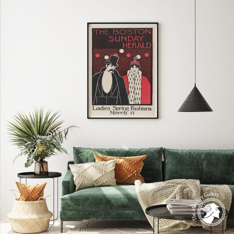 Impression Art déco Boston Herald, art mural publicitaire vintage image 4