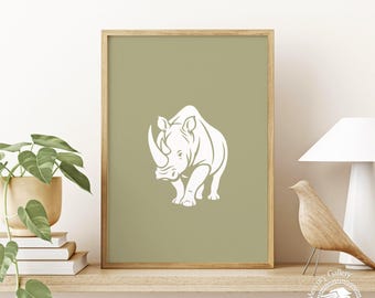 Impression d'art mural rhinocéros - Poster animalier minimaliste - Décoration d'intérieur Safari Wildlife