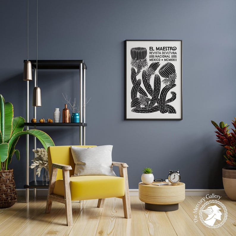 El Maestro Mexico-print, vintage decor Mexicaanse cultuur, zwart-witprint, botanische poster, afbeelding 8