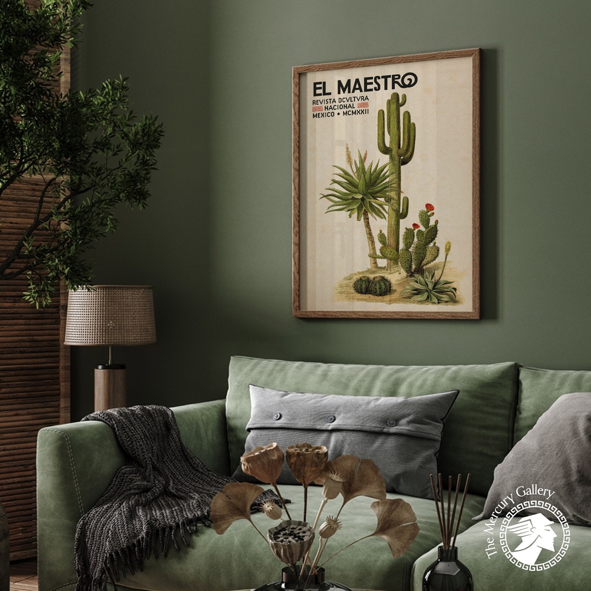 Mexican Cactus Poster, Floral Vintage Wall Art Decor, Mexican Decor, Latin American Artesania