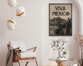 Mexico Travel Poster, Mexican Wall Art, Cactus Gallery, Mexico Decor