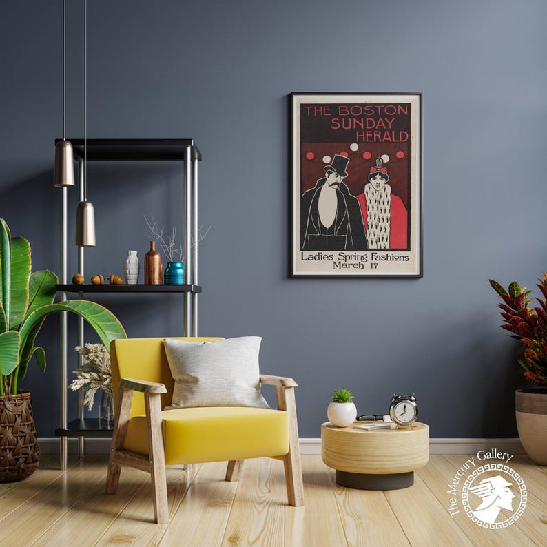Impression Art déco Boston Herald, art mural publicitaire vintage image 9