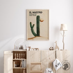 El Maestro Print, Mexican Vintage Art, Vintage Cactus Art, Blooming Cactus Wall Art image 7