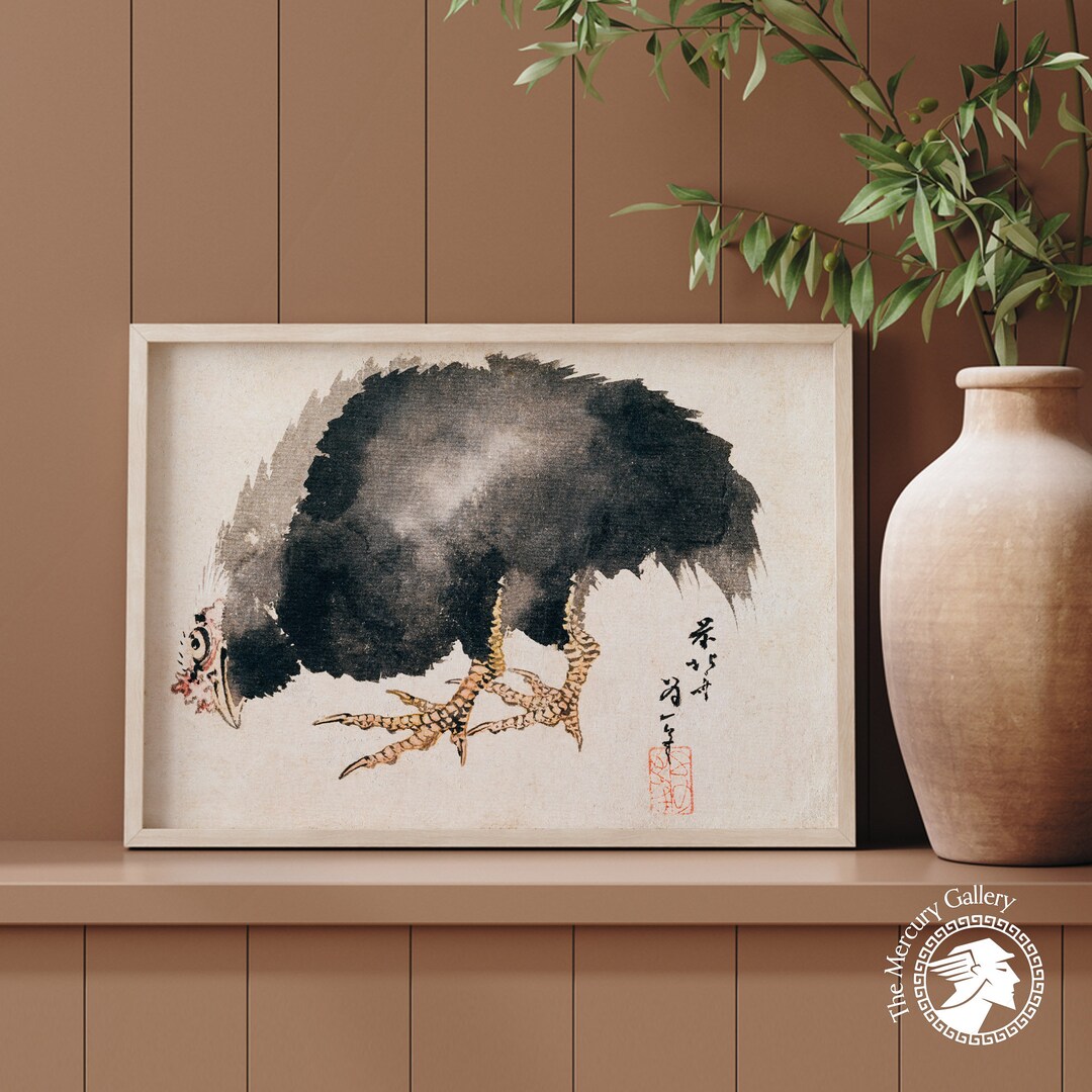 Katsushika Hokusai Art Print, Chicken Art Print, Woodblock Animal Print
