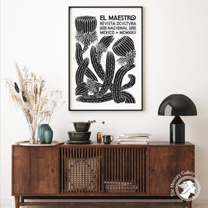 El Maestro Mexico-print, vintage decor Mexicaanse cultuur, zwart-witprint, botanische poster, afbeelding 2