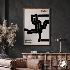 Cartel de la exposición Chillida: Impresión artística abstracta en blanco y negro imagen 5