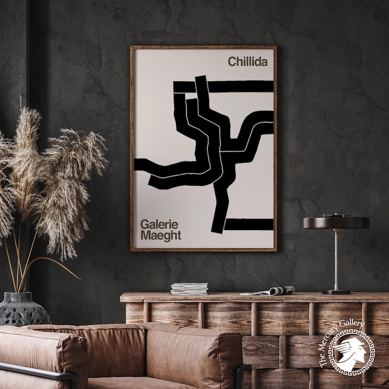 Cartel de la exposición Chillida: Impresión artística abstracta en blanco y negro imagen 5