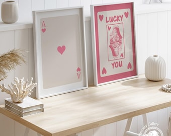 Pink Ace Card Print Set, Retro Trendy Wall Art