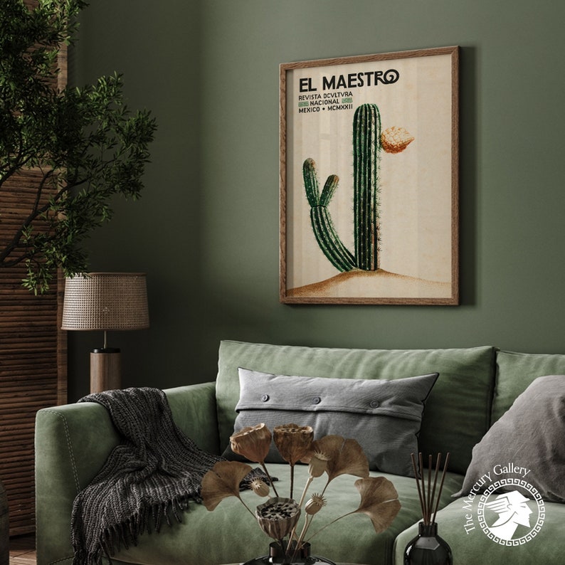 El Maestro Print, Mexican Vintage Art, Vintage Cactus Art, Blooming Cactus Wall Art image 9