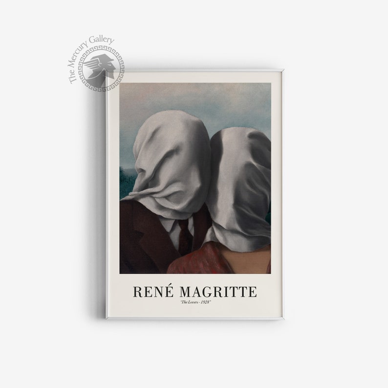 Cartel de Rene Magritte, The Lovers - 1928, Arte de pared inspirador, Impresiones de arte de pared moderno, Idea de regalo de arte moderno, Arte de pared grande imagen 5