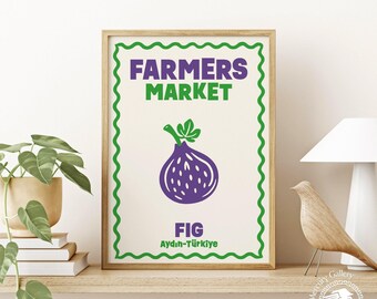 Farmers Market vijgenprint, vintage keukenvoedselkunstwerk