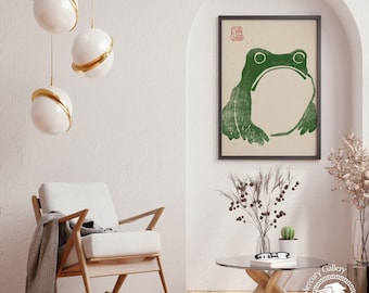 Japanse vintage poster, groene kikker, Matsumoto Hoji Art Print, vintage kikker schilderij, kikker Art Print, reproductie Japanse houtsnede