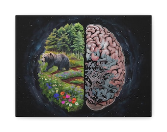 Mental Health Canvas Print: Bear, Forest, Brain Art (12x9)