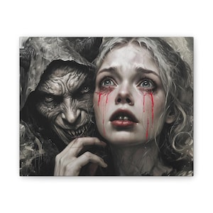 Demon and Girl Horror Art Print, Wall Decor, Scary Gothic Poster, Halloween Decoration, Creepy Fantasy