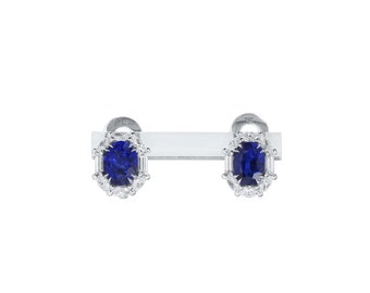 18K White Gold Stud Earrings 3.53 Carat Vivid Blue Color Oval Shape Natural Sapphire Luxury Gift GIA Certified Jewelry For Women