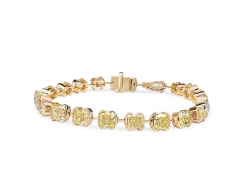 Color Mix Shape Natural Diamond 18K Yellow Gold Bracelet 13.60 Ct VS Clarity Certified Gift Jewelry For Women GIA Luxury