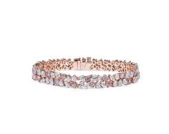 Fancy light  pink Color Mix Shape Natural Diamond 18K Rose Gold Bracelet 3.86 Ct VS Clarity Jewelry For Women Gift GIA Luxury Certified