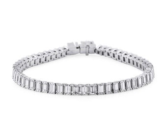 10.12 Ct Brilliant H-I/VS-SI Diamond Bracelet Classic Emerald Cut 18K White Gold