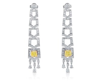 Yellow Diamond Earrings 7.86 Ct IF-VVS 18k Gold Cushion Shape GIA Certified