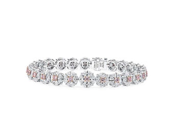 Fancy Pink Diamond Bracelet 10.83 Ct VS1 Classic Mix Cut Natural 18K White Gold