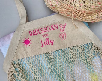 personalisierte Badetasche, Netztasche für Badesachen, Netzbeutel für Schwimmsachen, Schwimmtasche, Tasche Sommer, Geschenkidee für Kinder