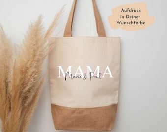 Personalisierte Tasche Mama, Jute Shopper Mama, Geschenkidee Muttertag, Geschenk Geburtstag Mama, Tasche Mama mit Name Kinder, Jutetasche