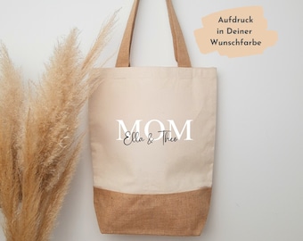 Personalisierte Tasche Mom, Jute Shopper Mama, Geschenkidee Muttertag, Geschenk Geburtstag Mama, Tasche Mama mit Name Kinder, Tasche Mama