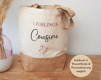 Personalisierte Tasche für die "Lieblings COUSINE", Jute Shopper für die Cousine, Geschenkidee, Markttasche, Einkaufstasche, Jutetasche