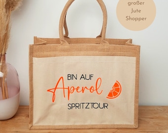 Jute Shopper Aperol Spritztour, Tasche Aperol Spritz Tour, große Einkaufstasche mit Aperol Spruch