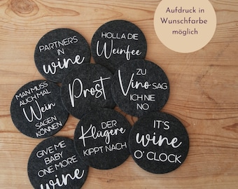 Filzuntersetzer mit Wein Sprüchen, Weinglasuntersetzer, Geschenkidee für Weinliebhaber