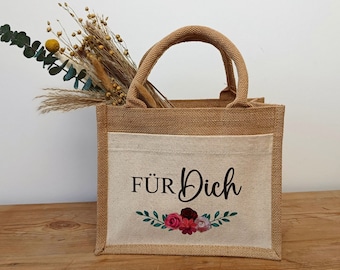 Sustainable gift bag, jute bag for you, jute bag with flowers, gift bag, gift bag, gift wrapping
