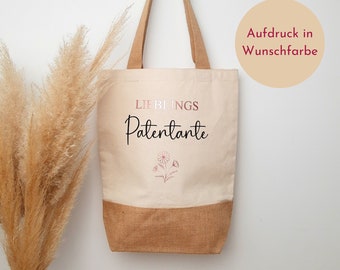 Personalisierte Tasche für die "LieblingsPATENTANTE", Jute Shopper für die Patentante, Geschenkidee, Markttasche, Einkaufstasche, Jutetasche