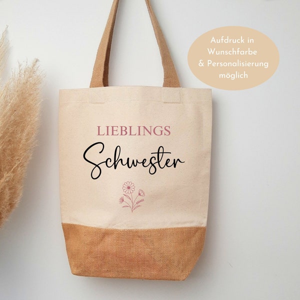 Personalisierte Tasche für die "Lieblings SCHWESTER", Jute Shopper für die Schwester, Geschenkidee, Markttasche, Einkaufstasche, Jutetasche