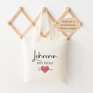Personalisierte Tasche für die Lehrerin, Baumwollbeutel Lehrerin mit Herz, Geschenkidee für Lehrerin mit Name, Abschiedsgeschenk Lehrerin