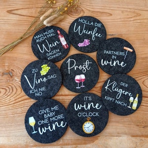 Felt coasters with wine sayings, wine glass coasters, gift idea for wine lovers