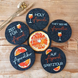 Felt coasters with Aperol sayings, drink coasters Aperol, gift idea for Aperol lovers