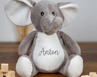 Kuscheltier Elefant, Kuscheltier personalisiert mit Name, Stofftier personalisiert mit Name, Plüschtier personalisiert, Geschenk Kinder