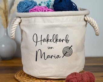 Häkelkorb personalisiert mit Name, Aufbewahrung für Wolle, Korb zum Häkeln, Geschenkidee Häkeln, Häkelkörbchen, Häkelkorb, Geschenk HäkelFan