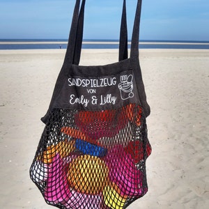 Sandspielzeugtasche, Tasche Sandspielzeug personalisiert, Netztasche, Netzbeutel, Netztasche Sandspielzeug, Spielplatztasche für Kinder schwarz