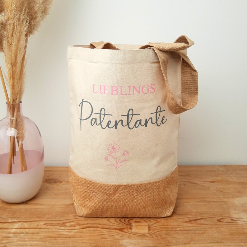 Personalisierte Tasche für die LieblingsPATENTANTE, Jute Shopper für die Patentante, Geschenkidee, Markttasche, Einkaufstasche, Jutetasche Bild 5