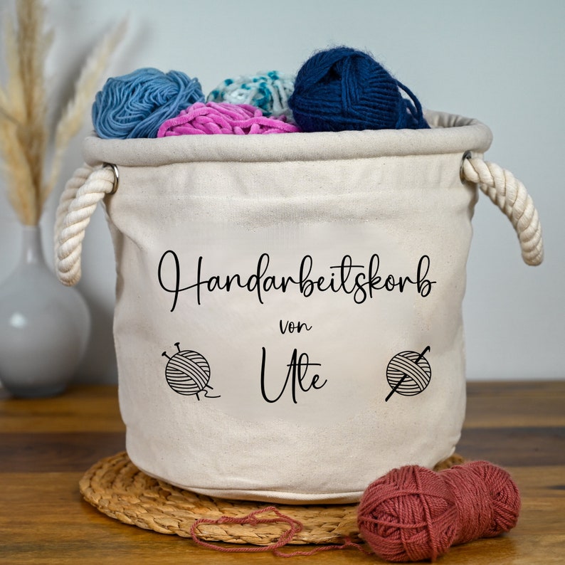 Häkelkorb personalisiert mit Name, Aufbewahrung für Wolle, Korb zum Häkeln, Geschenkidee Häkeln, Häkelkörbchen, Häkelkorb, Geschenk HäkelFan Handarbeitskorb von