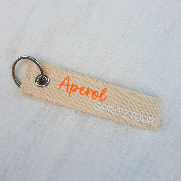 Keyring Aperol Spritztour, Aperol saying in white & neon orange, lanyard Aperol Spritz Tour, pendant cotton