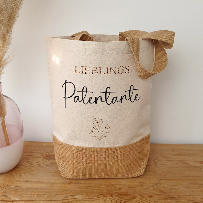 Personalisierte Tasche für die LieblingsPATENTANTE, Jute Shopper für die Patentante, Geschenkidee, Markttasche, Einkaufstasche, Jutetasche Bild 4