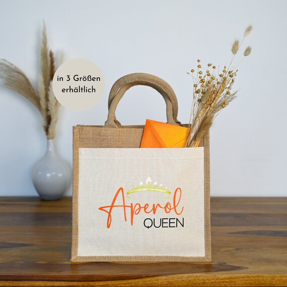 Jutetasche „Aperol Queen“ in 3 Größen – Geschenktasche und robuste Tragetasche für Aperol Liebhaber