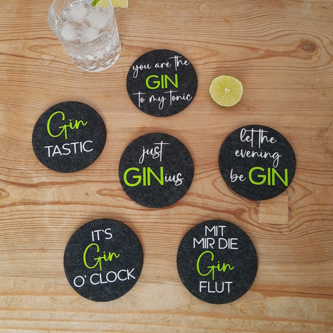 12 Gin Untersetzer Set - Lustige Sprüche Auf Filz Für Gin-Liebhaber