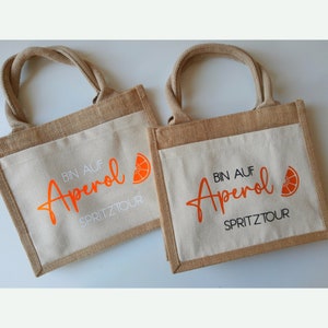 Jutetasche Aperol Spritztour, Tasche Aperol Spritz Tour, Geschenktasche für Getränke, Aperol Spruch in weiß & neon orange Bild 5