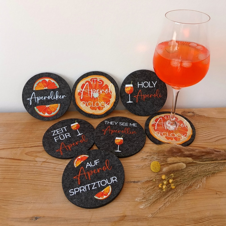 Filzuntersetzer mit Aperol Sprüchen, Getränkeuntersetzer Aperol, Geschenkidee für Aperol-Liebhaber Bild 3