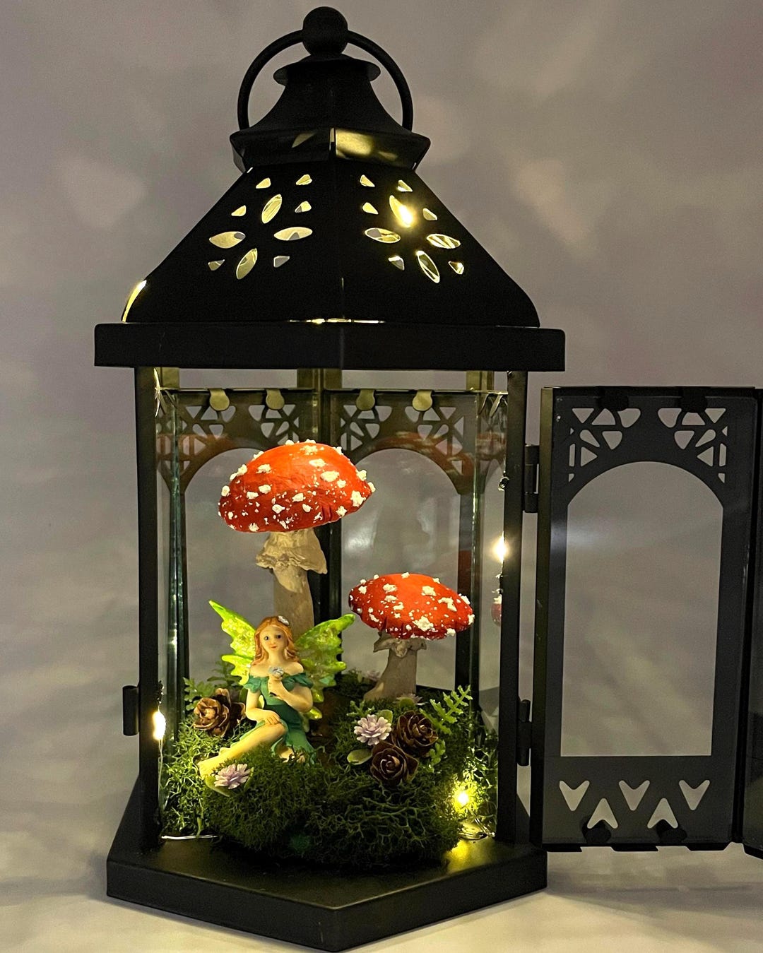 whimsical-fairy-diorama-lantern-vintage-black-hexagonal-metal-lantern