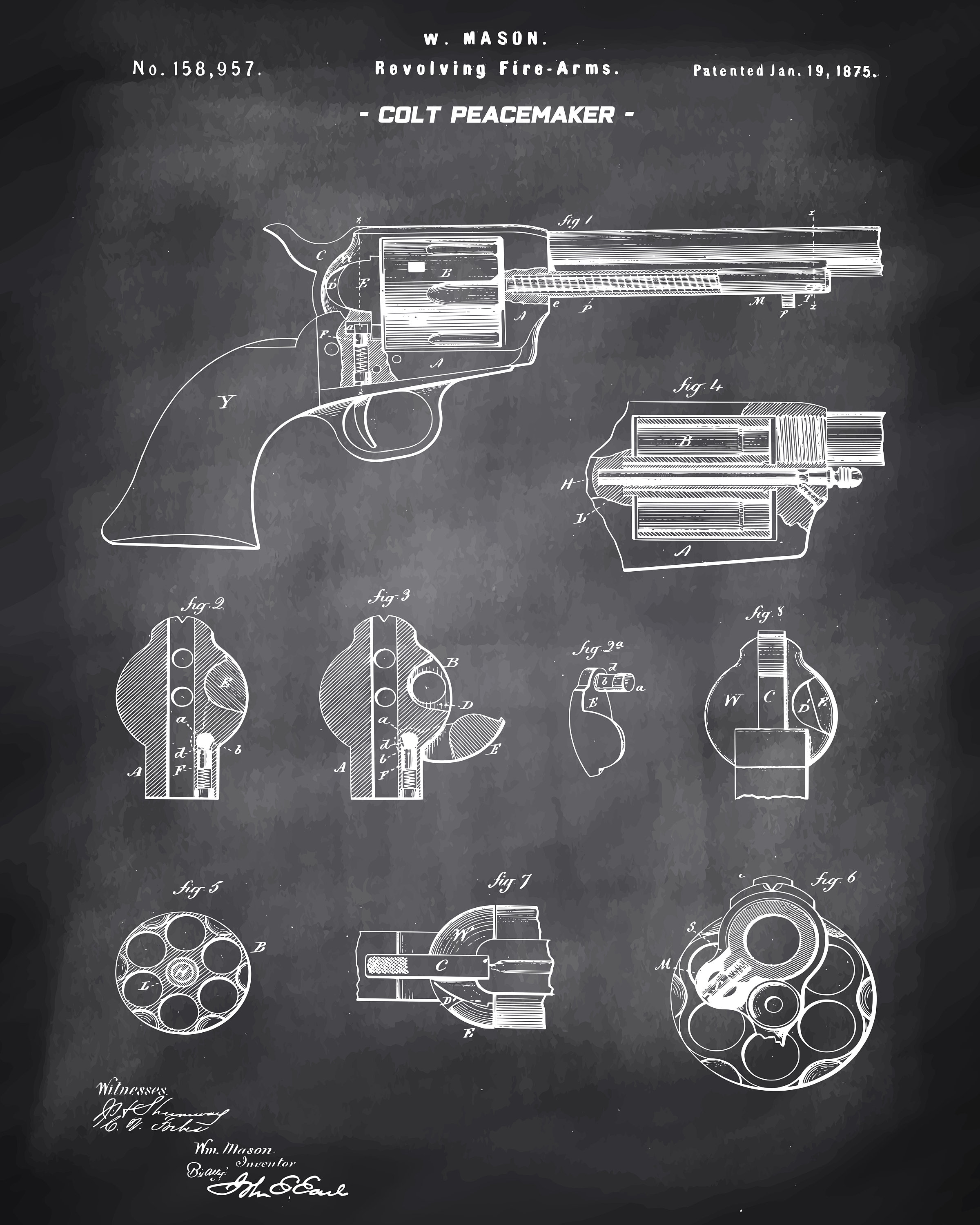 Colt Peacemaker Revolver Blueprint Patent Poster Digital Art - Etsy